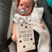 Baby Leo turned 8 weeks old and a card from the Milestone Baby Collection helped capturing this special moment
