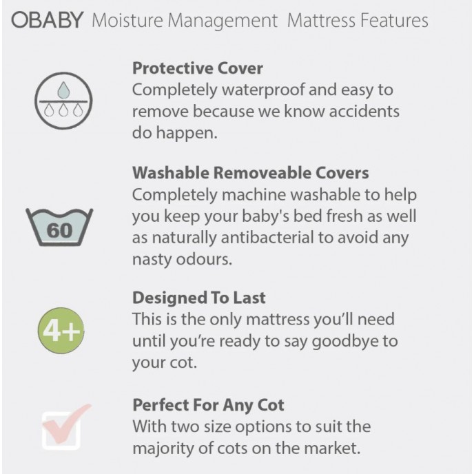 Obaby Mattress 120x60cm Moisture Management Dual Core