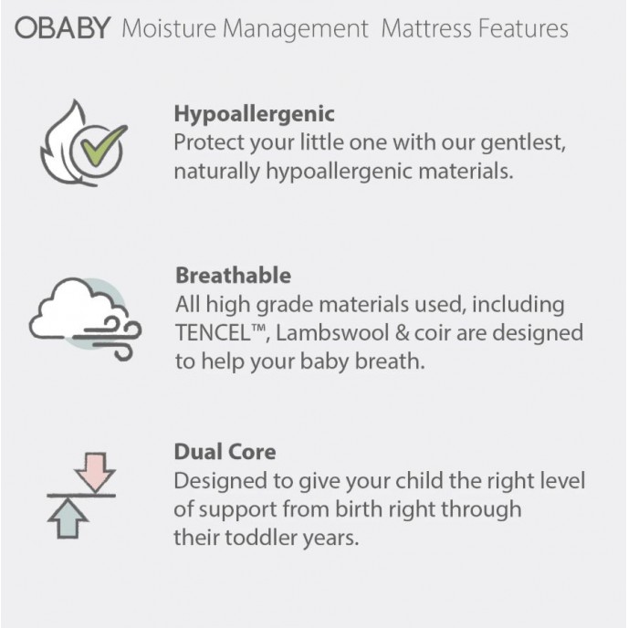 Obaby Mattress 140x70cm Moisture Management Dual Core