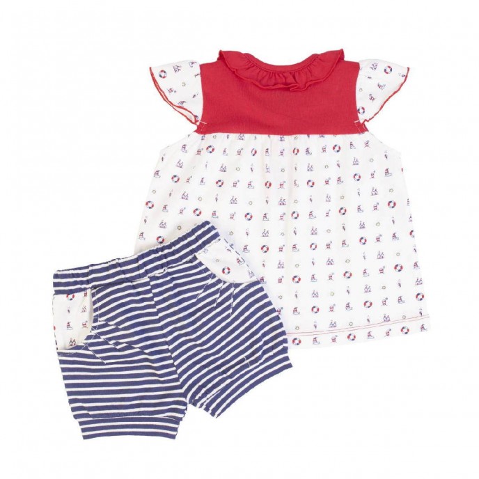 Girls 2pc Set Dress & Shorts Red-Navy