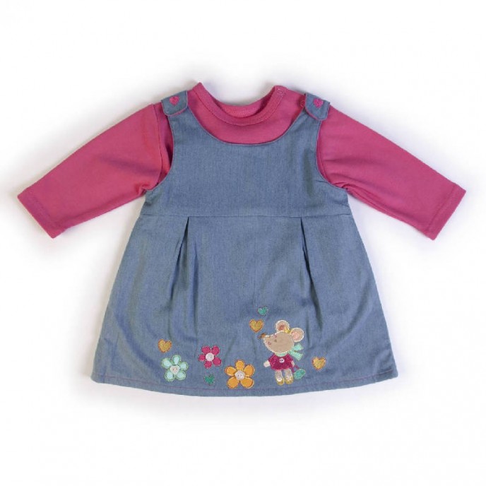 Girls 2pc Set Long Sleeve Fuchsia T-Shirt & Denim Dress Girls 2pc Set Long Sleeve Fuchsia T-Shirt & Denim Dress