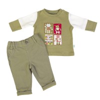 Long Sleeve Tee and Trousers Set Green Robot 3m