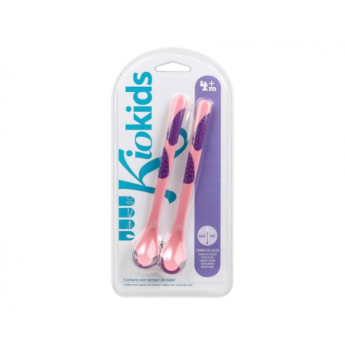 Kiokids Heat Sensing Silicone Spoons 2pc Pink