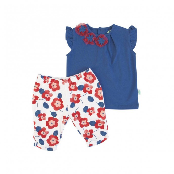 Set 2pc Tshirt & Leggings Red Flowers