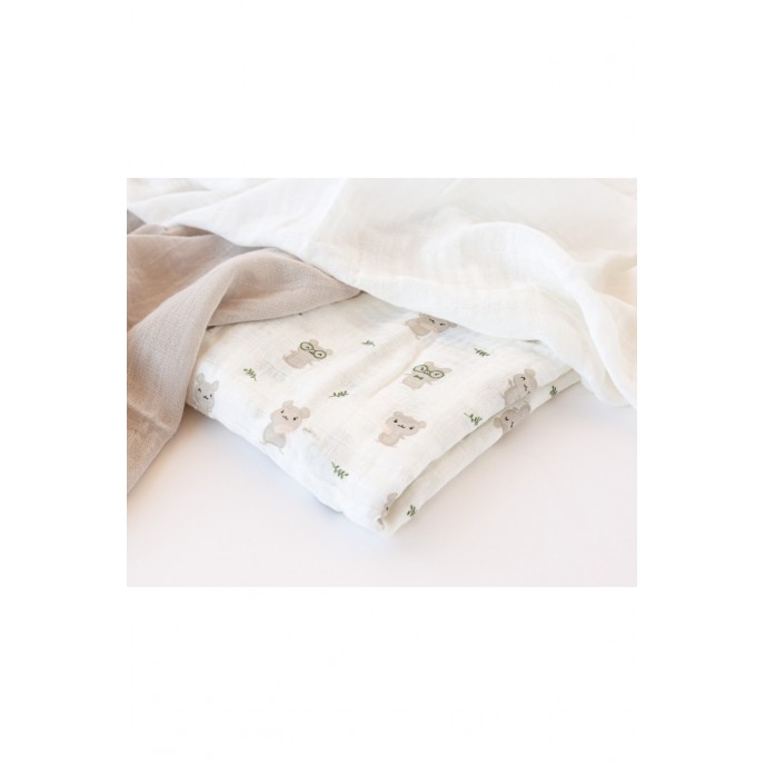 Kiokids Bamboo Muslins 3pk Light Grey Cute