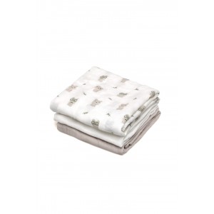 Kiokids Bamboo Muslins 3pk Light Grey Cute