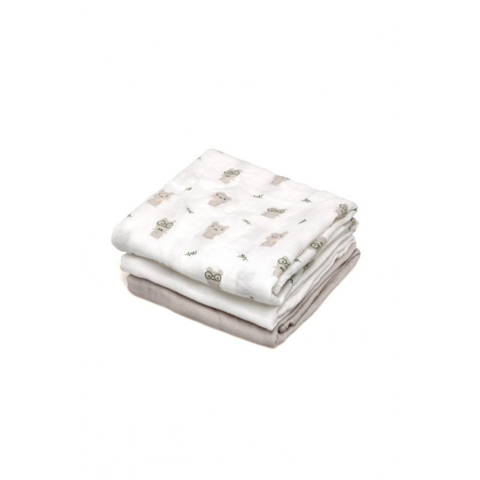 Kiokids Bamboo Muslins 3pk Light Grey Cute