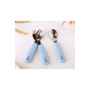 Kiokids Silicone and Metal Cutlery Set 3pc Blue Kiokids Silicone and Metal Cutlery Set 3pc Blue