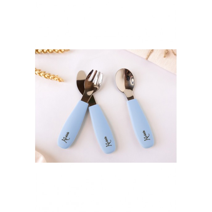 Kiokids Silicone and Metal Cutlery Set 3pc Blue Kiokids Silicone and Metal Cutlery Set 3pc Blue