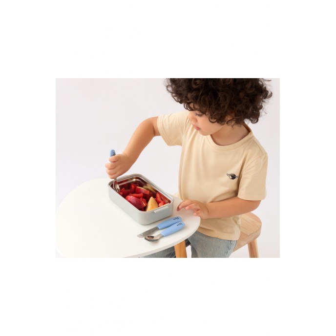 Kiokids Silicone and Metal Cutlery Set 3pc Blue Kiokids Silicone and Metal Cutlery Set 3pc Blue