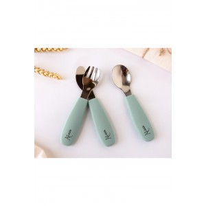 Kiokids Silicone and Metal Cutlery Set 3pc Green Kiokids Silicone and Metal Cutlery Set 3pc Green