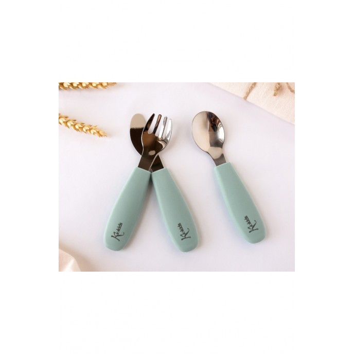 Kiokids Silicone and Metal Cutlery Set 3pc Green Kiokids Silicone and Metal Cutlery Set 3pc Green