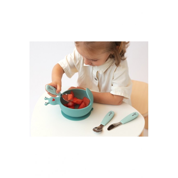 Kiokids Silicone and Metal Cutlery Set 3pc Green Kiokids Silicone and Metal Cutlery Set 3pc Green