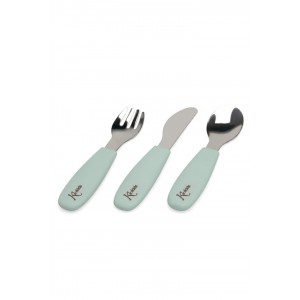 Kiokids Silicone and Metal Cutlery Set 3pc Green