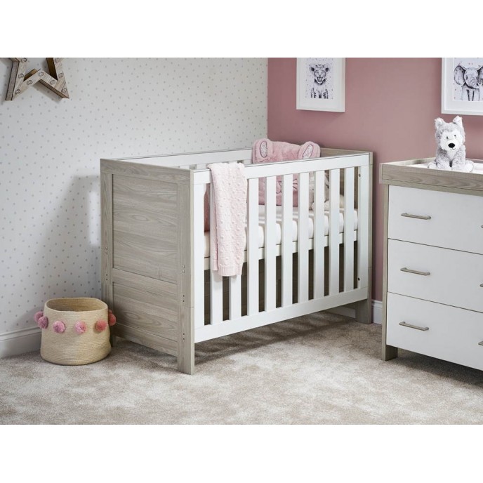 Obaby Cot Nika Mini Grey Wash and White