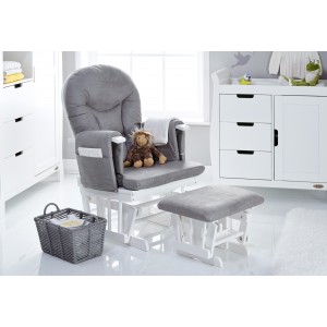 Obaby Reclining Glider Chair and Stool Round White Grey Cushion Obaby Reclining Glider Chair and Stool Round White Grey Cushion