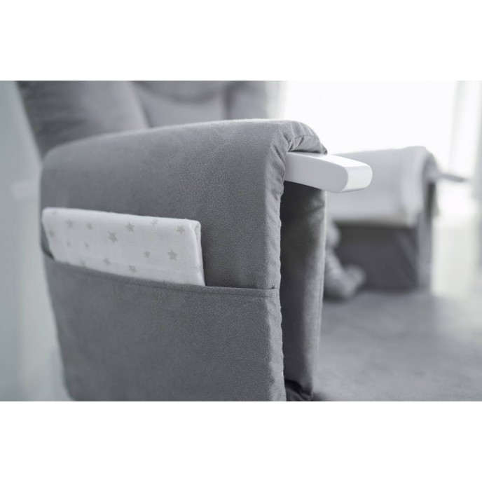 Obaby Reclining Glider Chair and Stool – White with Grey Cushion