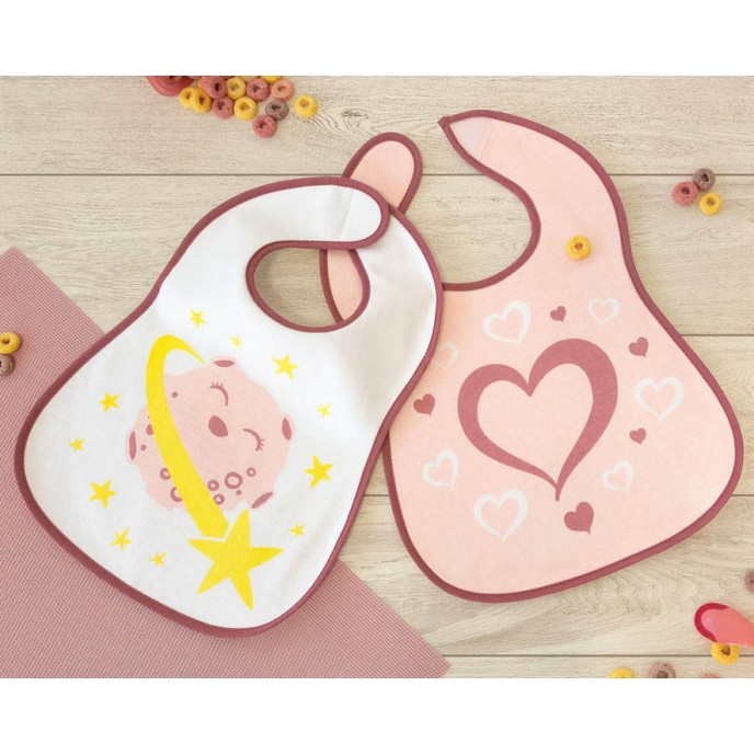 Kiokids Bibs 2pc Pink Hearts