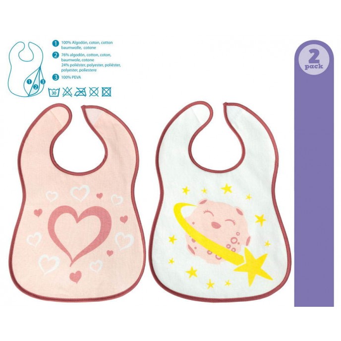 Kiokids Bibs 2pc Pink Hearts