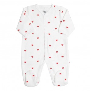 TKS Babygrow Velour 1m Red Hearts