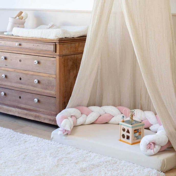 TKS Bed Bumper Braid 200cm Vichy Pink Flowers TKS Bed Bumper Braid 200cm Vichy Pink Flowers