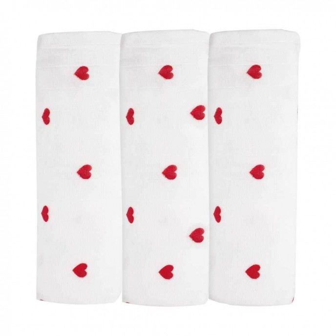 TKS Muslin Squares 3pk Red Hearts