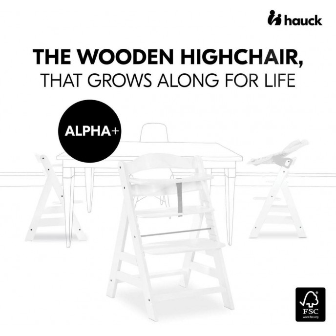 Hauck Alpha Wooden Highchair White and Rainbow Pad (up to 90kg)