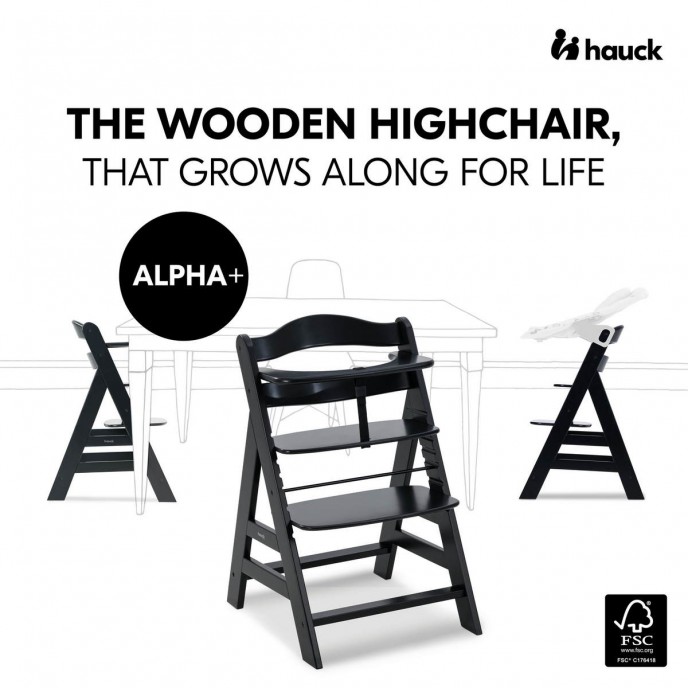 Hauck Alpha+ Wooden Highchair Black (up to 90kg)