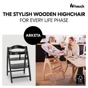 Hauck Arketa Wooden Highchair Beech Black Washed (up to 130kg) Hauck Arketa Wooden Highchair Beech Black Washed (up to 130kg)