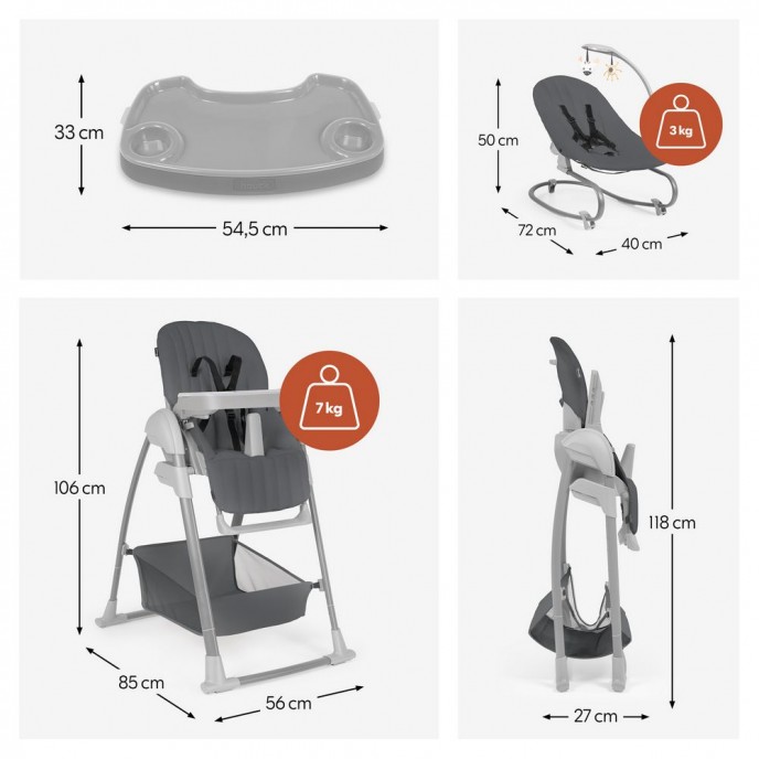 Hauck Sit n Relax 3 in 1 Highchair and Bouncer Dark Grey