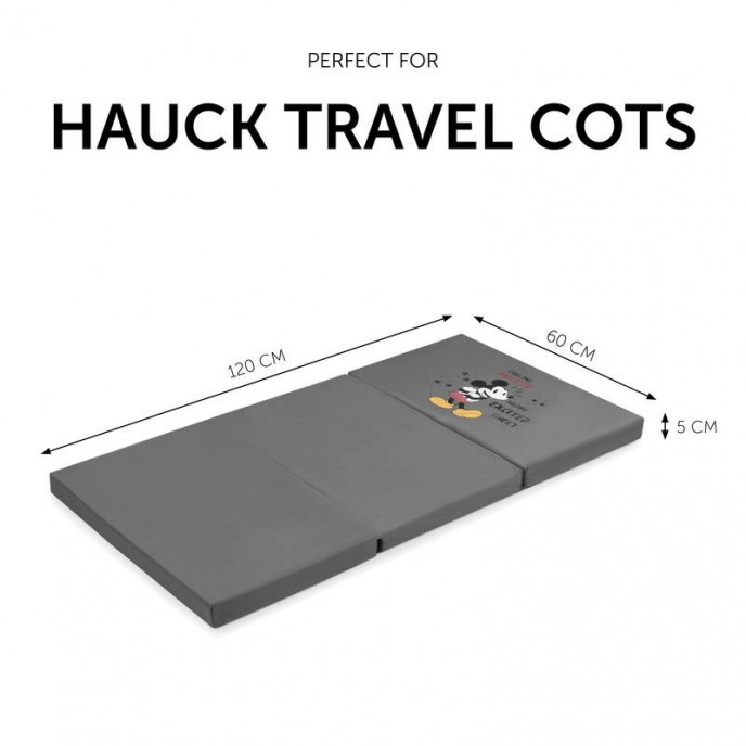 Hauck Folding Travel Cot Mattress Sleeper Mickey Grey 60x120cm