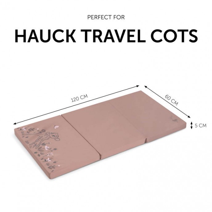 Hauck Folding Travel Cot Mattress Sleeper Bambi Rose 60x120cm