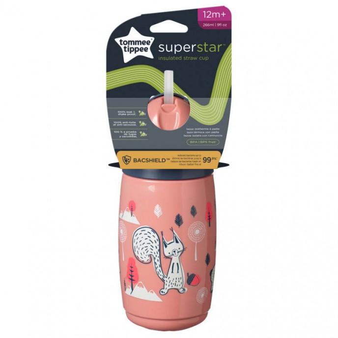 Tommee Tippee Insulated Straw Cup 12m 266ml Pink