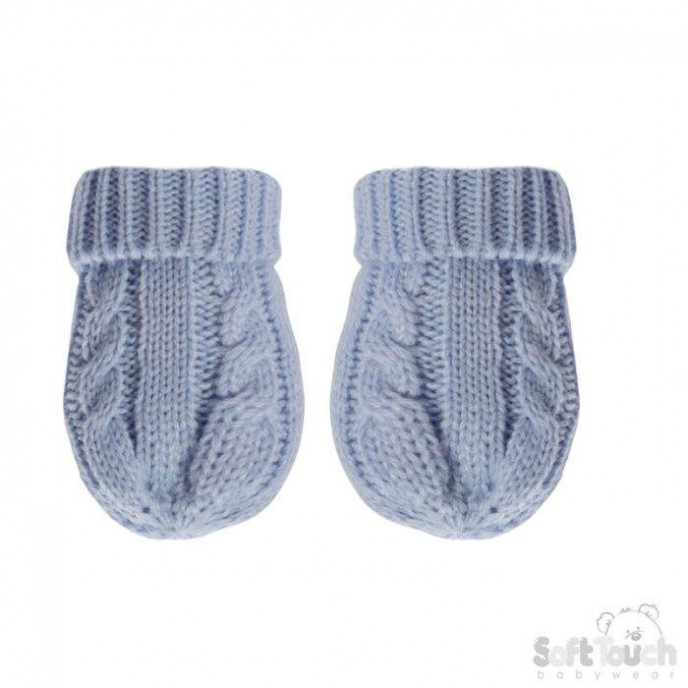 Soft Touch Cable Knit Mittens Blue