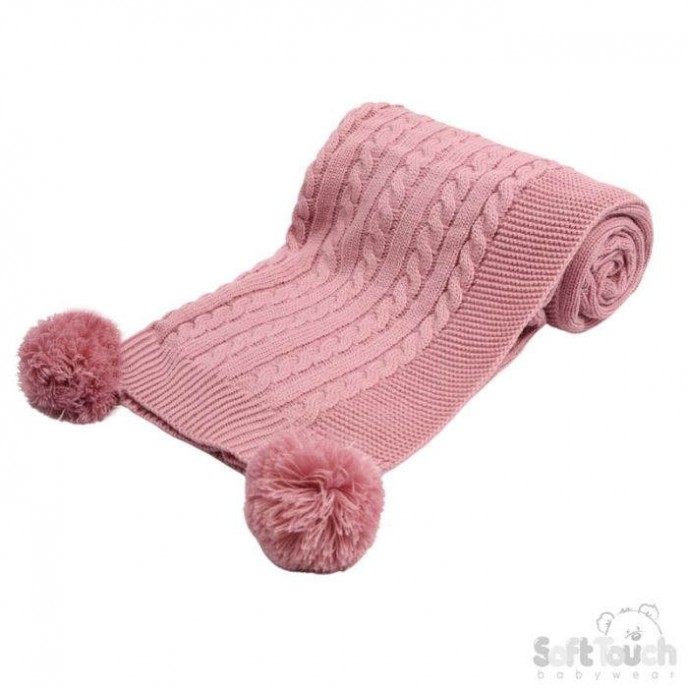 Soft Touch Knit Wrap with Pom Trim Dusty Pink