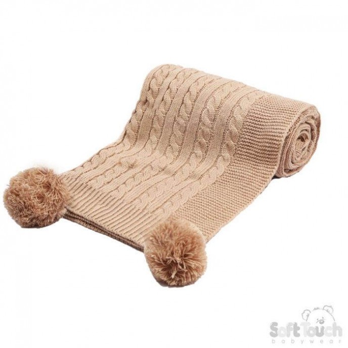 Soft Touch Knit Wrap with Pom Trim Coffee