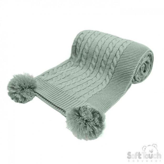 Soft Touch Knit Wrap with Pom Trim Sage Green