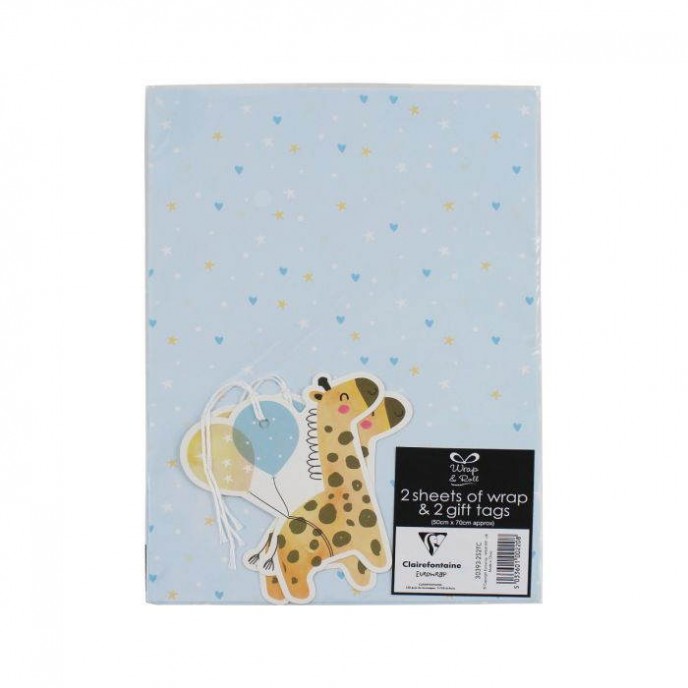 Wrapping Paper Sheets with Gift Tags Giraffe Blue