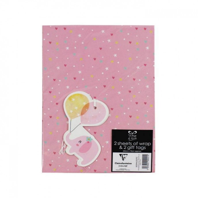 Wrapping Paper Sheets with Gift Tags Elephant Pink