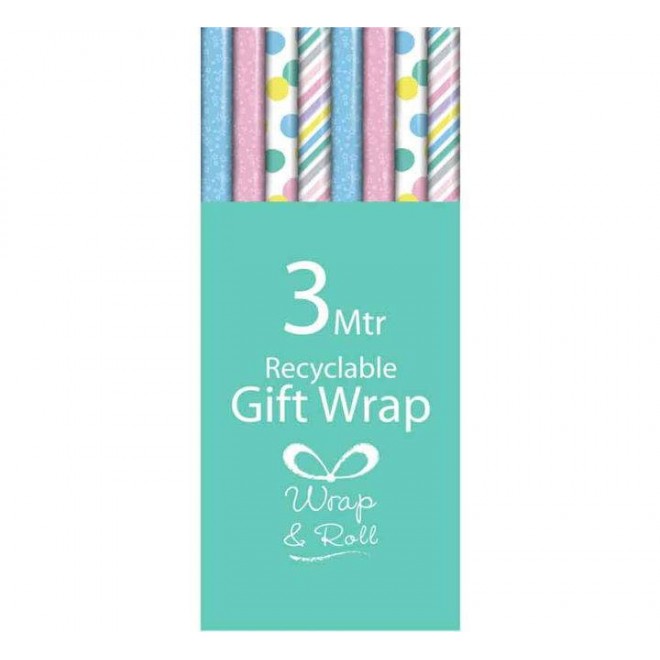 Wrapping Paper Roll 3m Pastel Colours