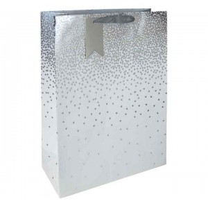 Gift Bag White & Silver Stars Xlarge