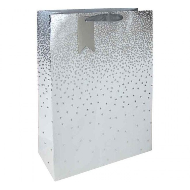 Gift Bag White & Silver Stars Xlarge