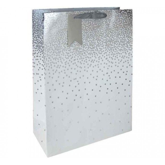 Gift Bag White & Silver Stars Xlarge