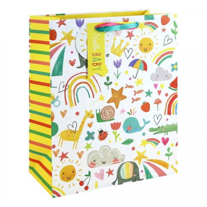 Gift Bag Hello Baby Prints Yellow Large