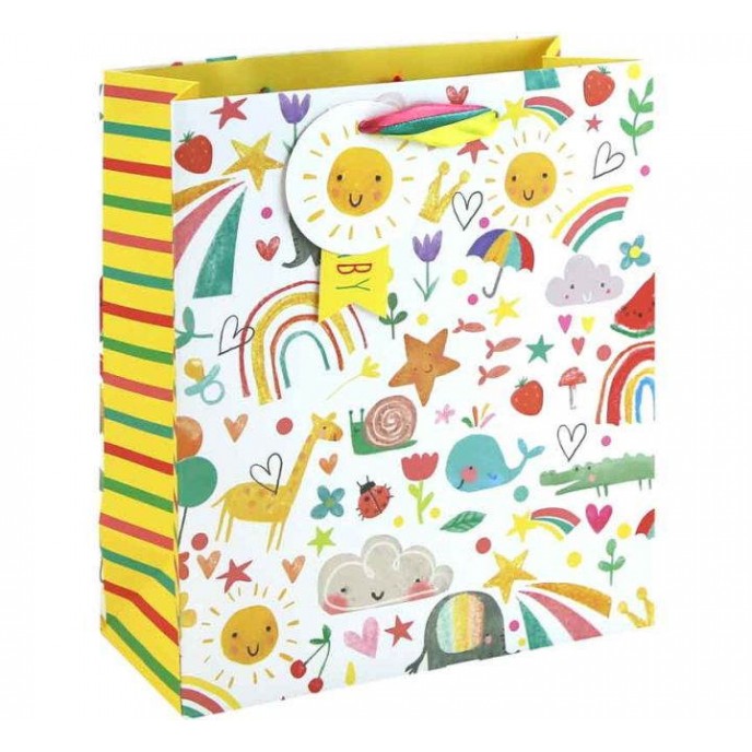 Gift Bag Hello Baby Prints Yellow Medium