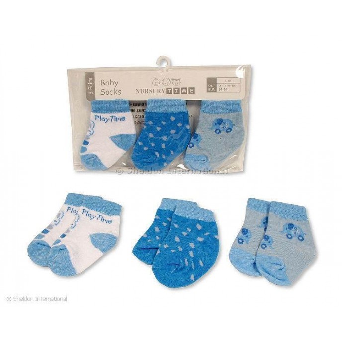 Socks 3pk Blue Playtime 00-03m