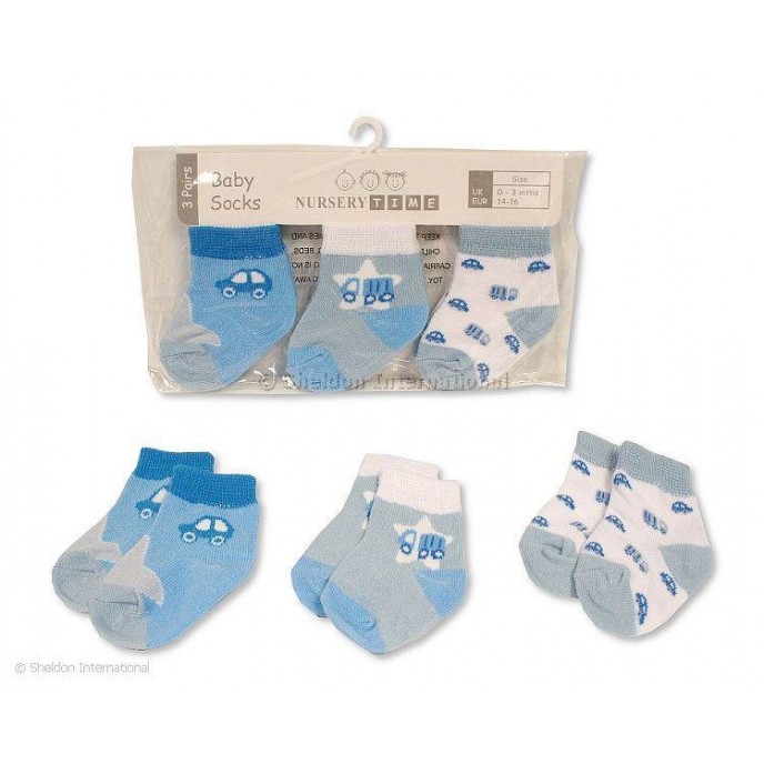 Socks 3pk Blue Cars  00-03m