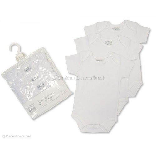Nursery Time Short Sleeve Vests 3pk White 0-3m