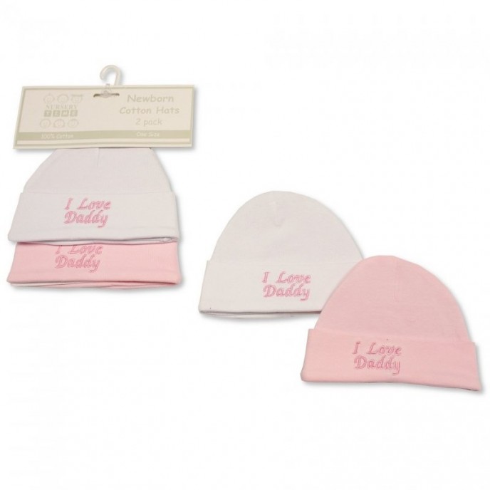 Baby Cotton Caps 2pk Love Daddy Pink