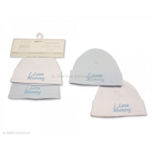 Baby Cotton Caps 2pk Love Mummy Blue Baby Cotton Caps 2pk Love Mummy Blue